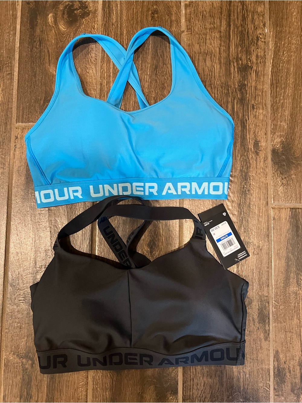 Under Armour Women's Seamless Crossback Sports Bra - Blue and Grey. Women’s XL